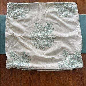 Luxury Embroidered Linen Coral Pillow Cover 22x22 | Coastal Beach Decor